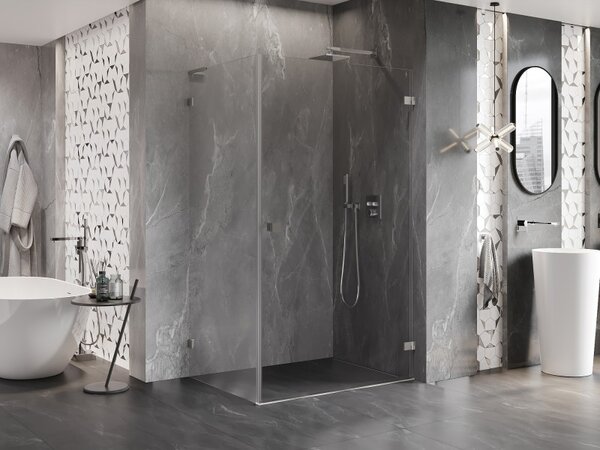 Mexen Lunar-B L výklopný sprchový kout pravý 90 x 70 cm, čiré sklo, broušená ocel, 832L-090-070-97-00-P
