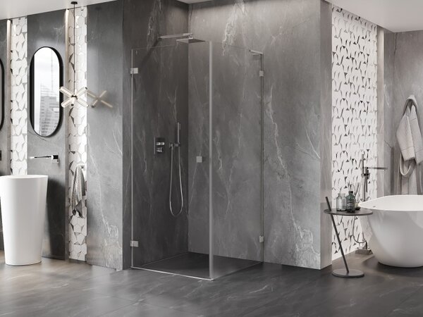 Mexen Lunar-B L sklápěcí sprchový kout levý 80 x 80 cm, čiré sklo, broušená ocel, 832L-080-080-97-00-L