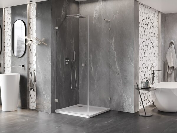 Mexen Lunar-B L sklápěcí sprchový kout levý 80 x 80 cm, čiré sklo, broušená ocel, 832L-080-080-97-00-L