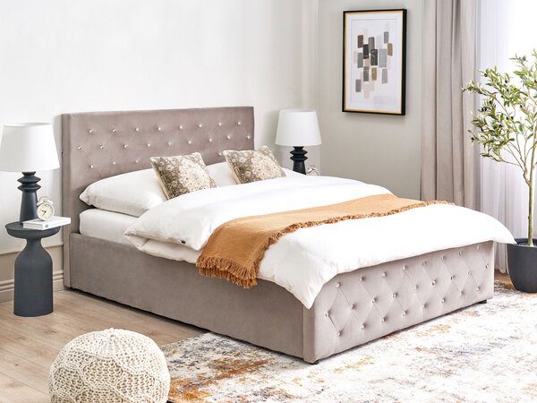 Postel s úložným prostorem Umělý samet AMIENS 140 x 200 cm Taupe
