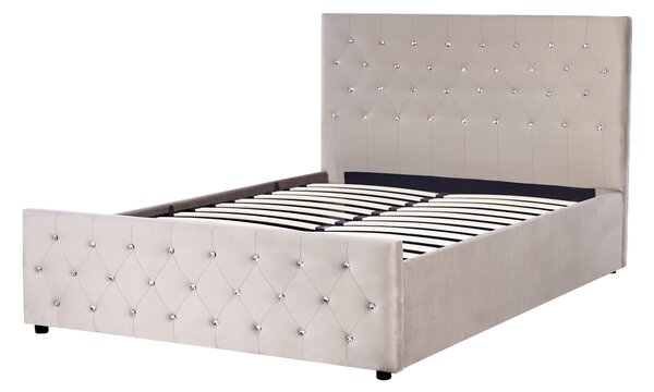 Postel s úložným prostorem Umělý samet AMIENS 140 x 200 cm Taupe