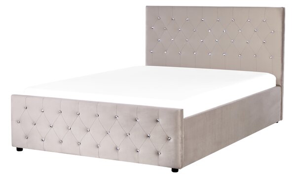 Postel s úložným prostorem Umělý samet AMIENS 140 x 200 cm Taupe