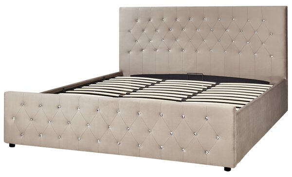 Postel s úložným prostorem Umělý samet AMIENS 180 x 200 cm Taupe