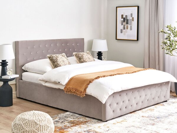 Postel s úložným prostorem Umělý samet AMIENS 180 x 200 cm Taupe