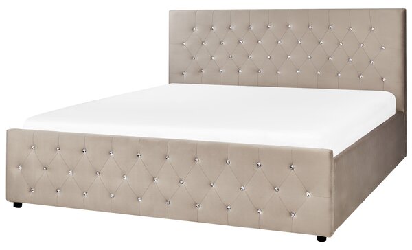 Postel s úložným prostorem Umělý samet AMIENS 180 x 200 cm Taupe