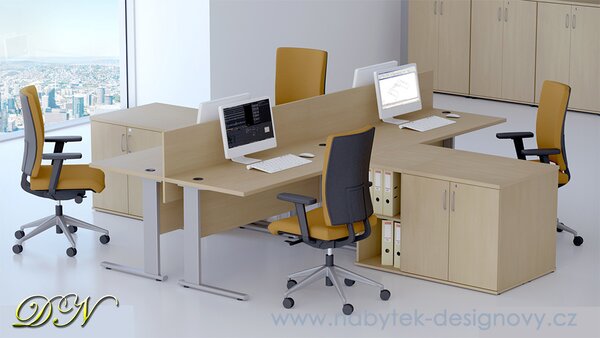 NABYTEK-DESIGNOVY.CZ - Kancelář pro 4 pracovníky KOMFORT – stoly a přístavné skříně, calvados – R111004 03