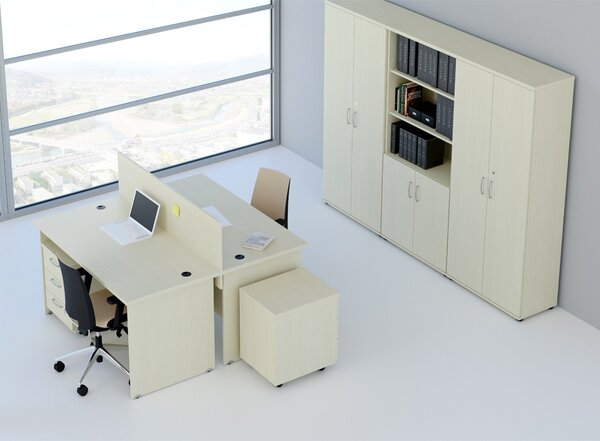 NABYTEK-DESIGNOVY.CZ - Kancelář pro 2 pracovníky KOMFORT – stoly, kontejnery a vysoké skříně, calvados – R111006 03