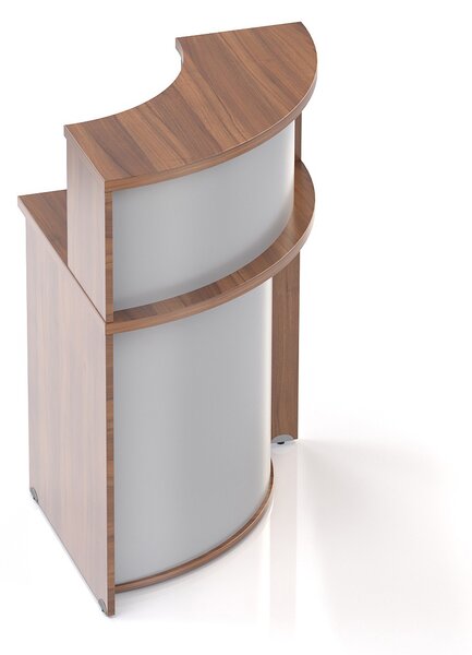 NABYTEK-DESIGNOVY.CZ - NLKA90 19 - Recepční rohový pult s nástavbou KOMFORT, 70x70x111 cm, ořech/šedá
