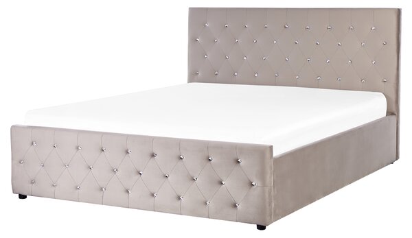 Postel s úložným prostorem Umělý samet AMIENS 160 x 200 cm Taupe