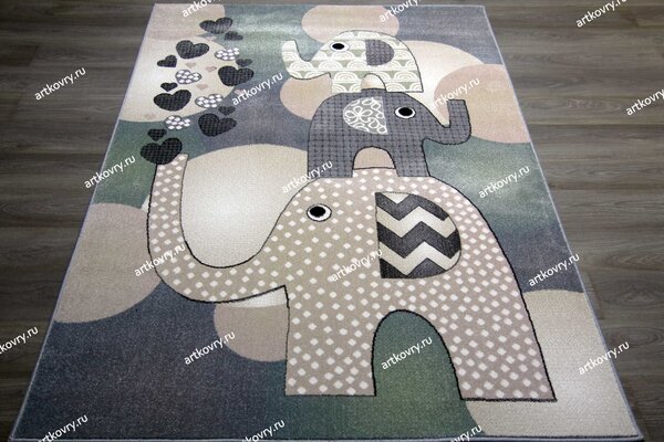 Dětský kusový koberec PASTEL SLONÍCI béžový krémový zelený Rozměr: 160x230 cm