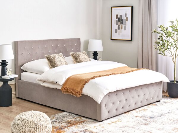 Postel s úložným prostorem Umělý samet AMIENS 160 x 200 cm Taupe