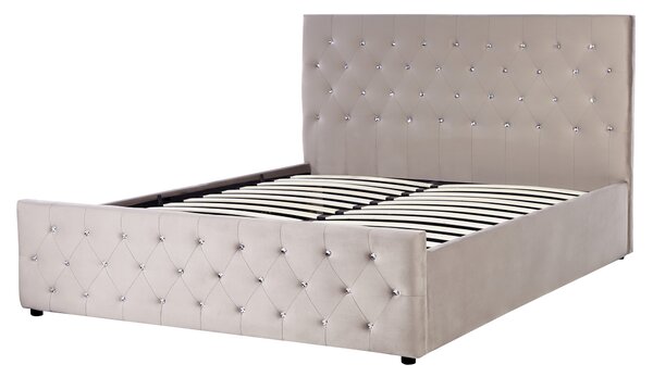 Postel s úložným prostorem Umělý samet AMIENS 160 x 200 cm Taupe
