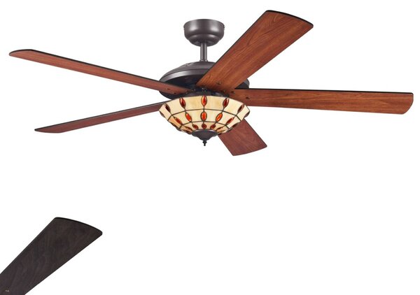 Westinghouse Comet T – ventilátor s lampou ve stylu Tiffany, Tmavé dřevo, Obývací pokoj / jídelna, Dřevo, Moderní