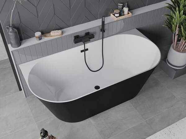 Mexen Oval Slim, volně stojící vana ke zdi, 170 x 80 cm, bílá-černá, černý matný přepad, 52661708075-70
