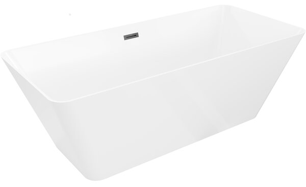 Mexen Velo Slim, volně stojící vana 170 × 75 cm, bílá lesklá, černý přepad, 52811707500-70