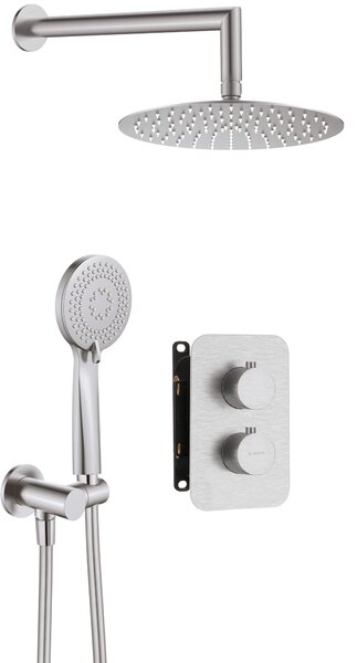 Deante BOX, termostatická sprchová souprava pod omítku s ruční a dešťovou hlavovou sprchou, ocelová, DEA-BXYZFEBT