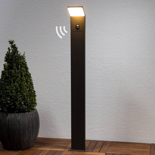 Lucande Světlo LED na cestu Nevio, senzor, 100 cm, antracitová barva, Černá, Hliník, Moderní