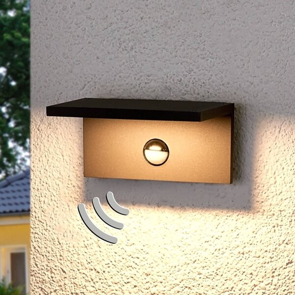 Lucande Hranatá venkovní LED lampa Darina, detektor pohybu, Černá, Hliník, Moderní, Nástěnné svítidlo