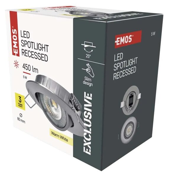 Emos lighting LED bodové svítidlo SIMMI stříbrné, kruh 5W teplá bílá 1540125510