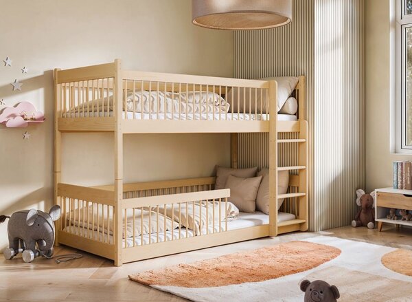 Dětská patrová postel s Montessori lůžkem z masivu borovice BOLEK - 200x90 cm - PŘÍRODNÍ