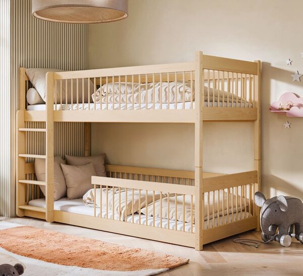 Dětská patrová postel s Montessori lůžkem z masivu borovice BOLEK - 200x90 cm - PŘÍRODNÍ