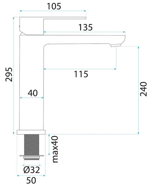 Rea Logan, vysoká umyvadlová baterie h-295, zlatá matná, REA-B6671