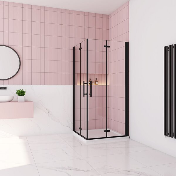 Sprchový kout MELODY BLACK R100, 100x100 cm se zalamovacími dveřmi