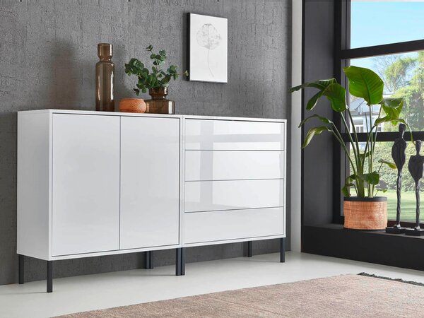 ŠIROKÁ KOMODA, bílá, vysoce lesklá bílá, 158/86/33 cm MID.YOU - Komody na nožičkách, Online Only