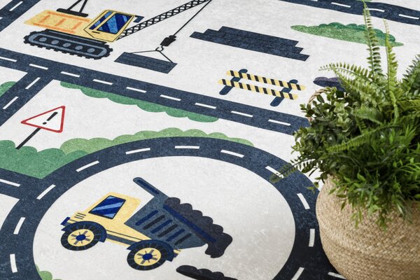 Dywany Łuszczów, Dětský kusový koberec Bambino 2223 Streets cars cream, 160x220, béžová, dětský pokoj