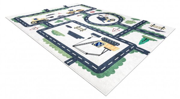 Dywany Łuszczów, Dětský kusový koberec Bambino 2223 Streets cars cream, 160x220, béžová, dětský pokoj