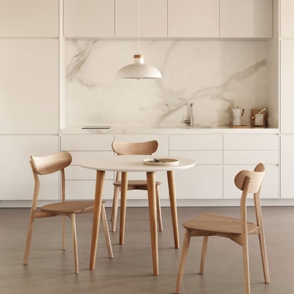 Bílý lakovaný rozkládací jídelní stůl Kave Home Oqui 90-170 x 90 cm