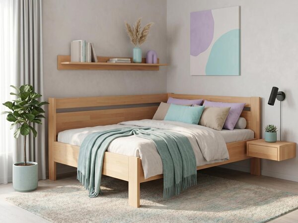 Rohová zvýšená postel Tina - jednolůžko 90x200, Moření: Antracit, Varianta: Pravá