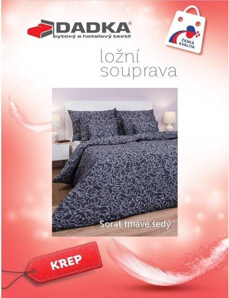 DADKA Krepové povlečení Sorat tmavě šedé 140x200, 70x90 cm