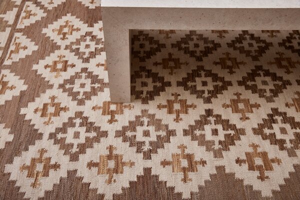 Diamond Carpets India, Ručně vázaný kusový koberec M. Kelim DE 2262 Brown Mix, 80x150, hnědá, chodba / předsíň