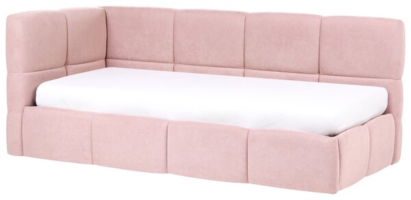 Denní postel Tkanina JACOU 90 x 200 cm s úložným prostorem Levá Růžová