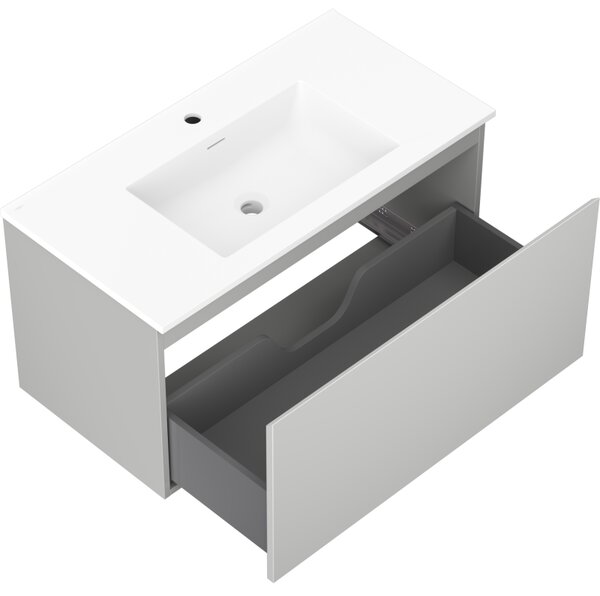 Mexen Orio, koupelnová skříňka 90 cm s umyvadlem Otis, 1 zásuvka, šedá matná/bílá matná, 91A10-09047-1-BF62-W18M01