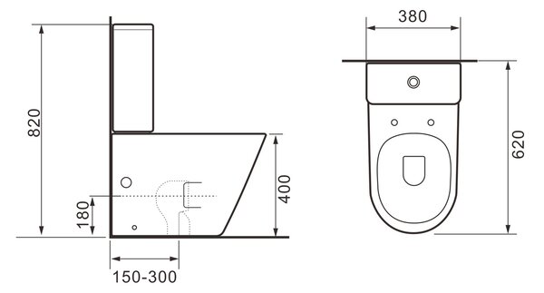 Erga Tina, WC kombi mísa 620x365x820 mm, Tornado 2.0 + toaletní sedátko, černá matná, ERG-V03-TINA-TO2-BK