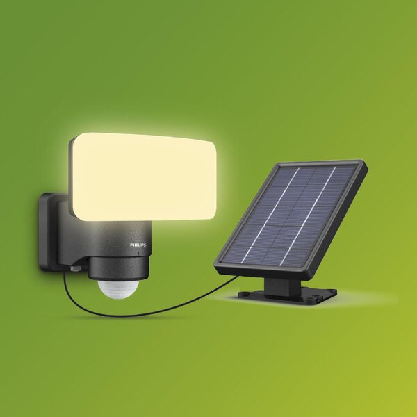 Philips Tylus UltraEfficient Security solární LED reflektor se senzorem 6W 1000/50lm 3000K IP44, černý