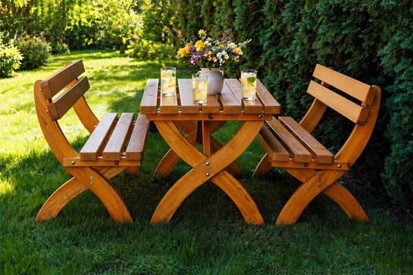 Pivní set ALPIN 180x80cm - masiv smrk - stůl + lavice s opěrkou