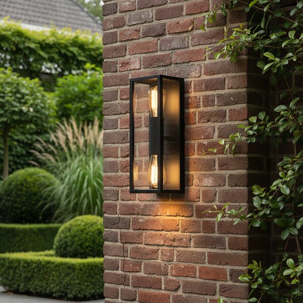 Průmyslová nástěnná lampa černá 38 cm 2-světlo IP44 - Charlois