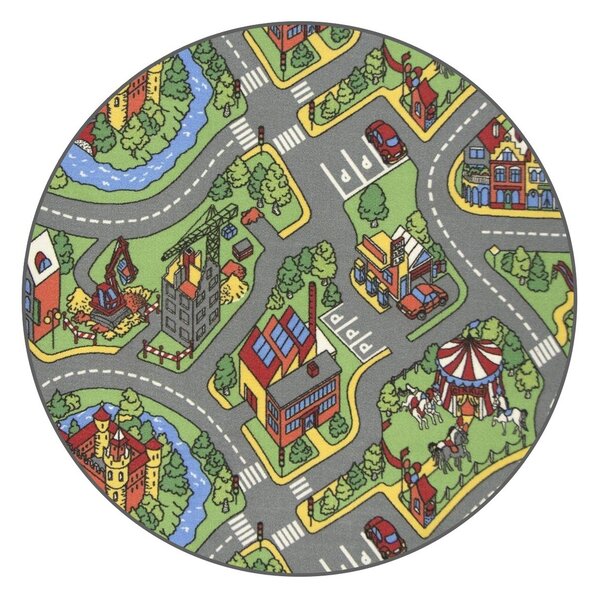 Vopi, Dětský kusový koberec Hravé město kruh, 120x120 (průměr) kruh, vícebarevná, dětský pokoj