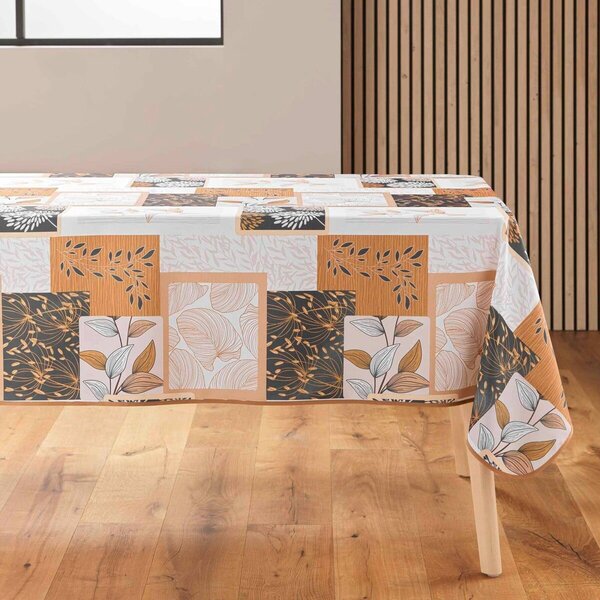 Ubrus s patchwork potiskem listů přírodní průměr 180 cm
