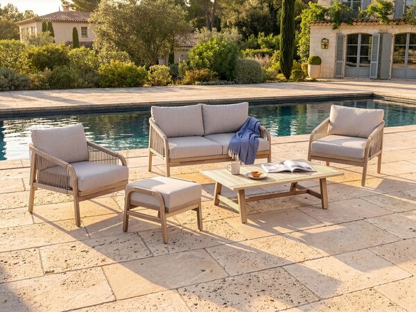 Zahradní souprava se stolkem a taburetem 4místná SUMBA Akáciové dřevo Světle hnědá