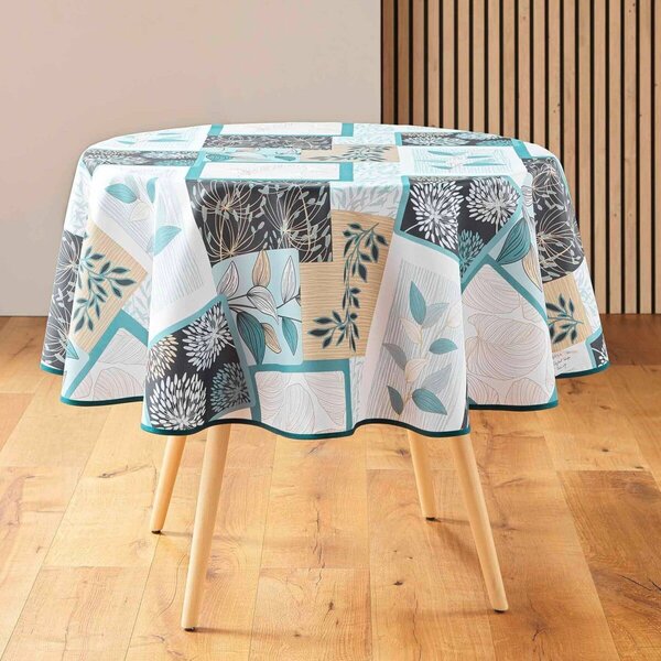 Ubrus s patchwork potiskem listů zelená jedlová průměr 180 cm