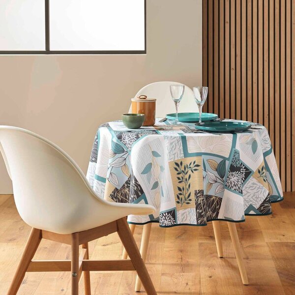 Ubrus s patchwork potiskem listů zelená jedlová průměr 180 cm