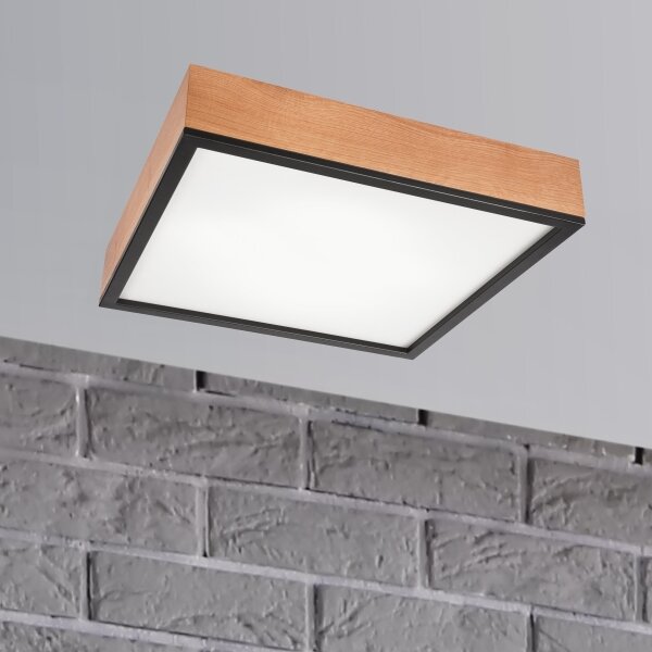 Stropní svítidlo OAK SQUARE 4xE27/15W/230V 48x48 cm dub/černá