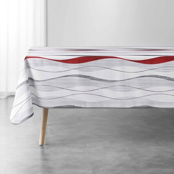 Ubrus s potiskem vlnek bílá/červená 150x240 cm