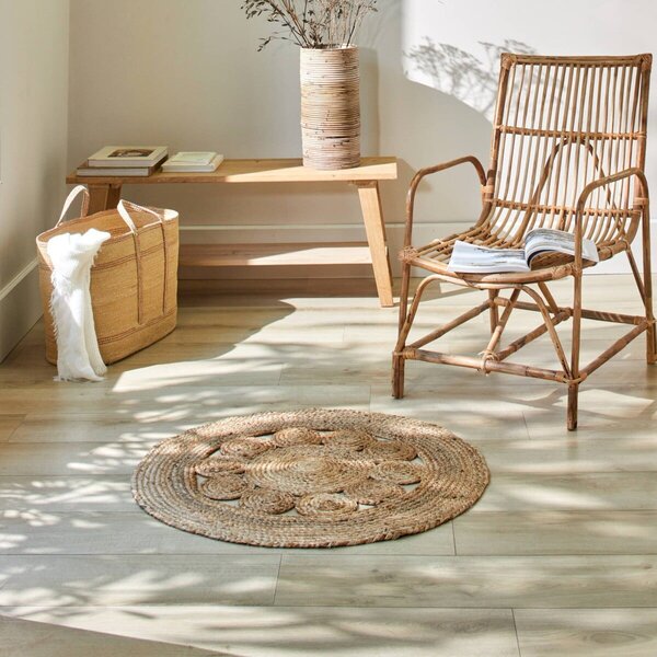 Jutový kulatý koberec slámová