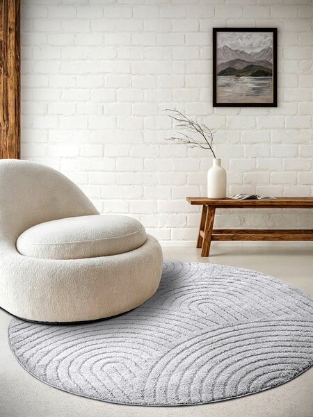 ELLE Decoration, Kusový koberec New York 106205 Light Grey kruh, 160x160 (průměr) kruh, šedá, ložnice