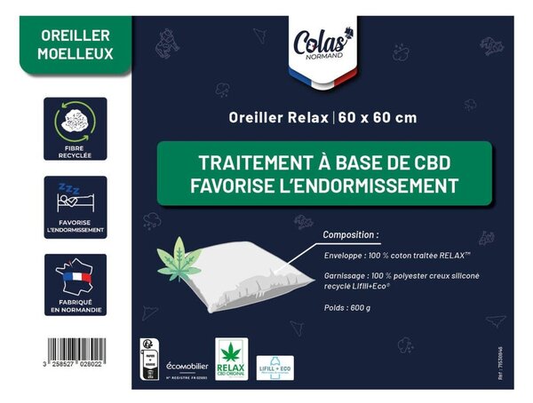 Měkký relaxační polštář Technologie Relax CBD™ bílá 60x60 cm